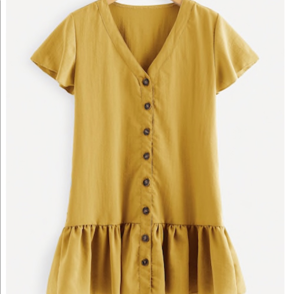 Button Detail Ruffle Hem Dress - Picture 2 of 3